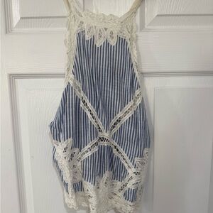 Free People Blue and White Striped Tank Top